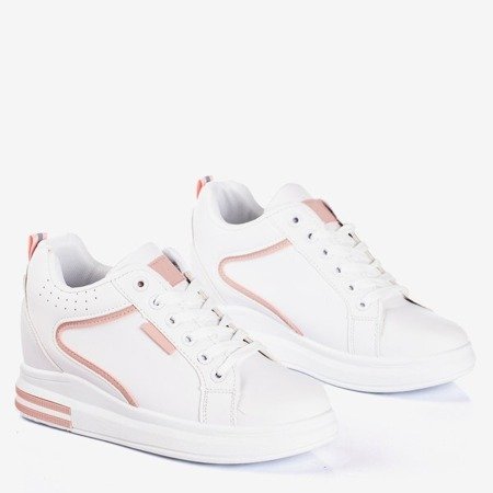 White and pink women's sneakers with an indoor wedge heel Marcja - Footwear