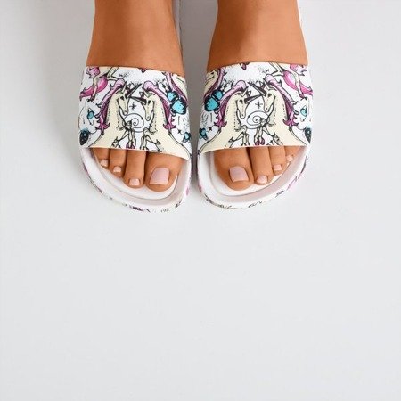 White women&#39;s slippers with unicorn Vienradzis motif - Footwear 1