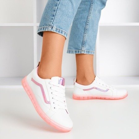 White women's sneakers with a pink holographic Domsca insert - Footwear 1