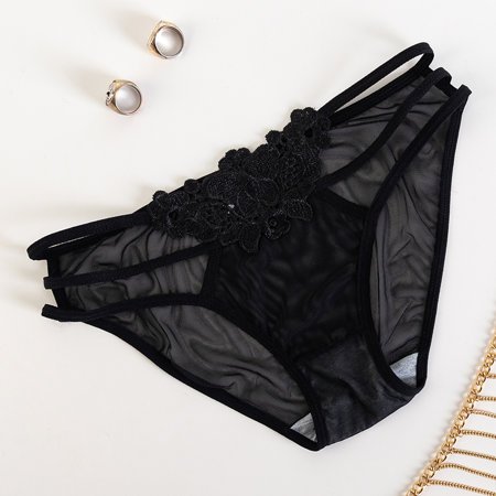 Women's black panties with decorative embroidery - Underwear