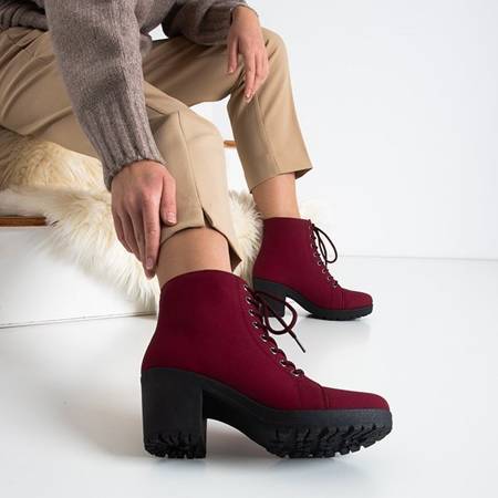 Women's burgundy high-heeled lace-up boots Minor - Footwear
