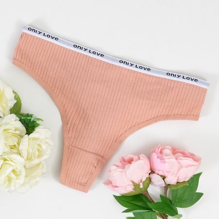 Women's coral ribbed thong with inscriptions - Underwear