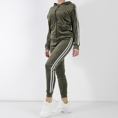 Women's dark green tracksuit set with white stripes - Clothing