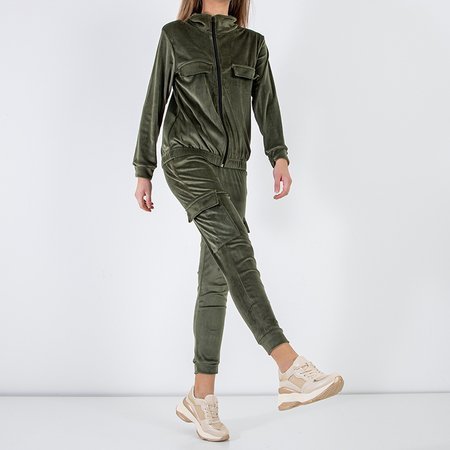 Women's dark green tracksuit with pockets - Clothing