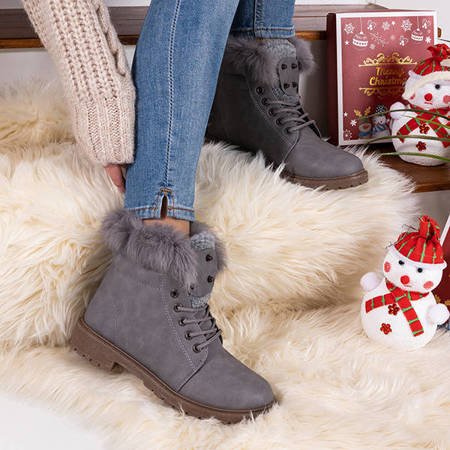 Women's light gray boots with fur Zendalia - Footwear