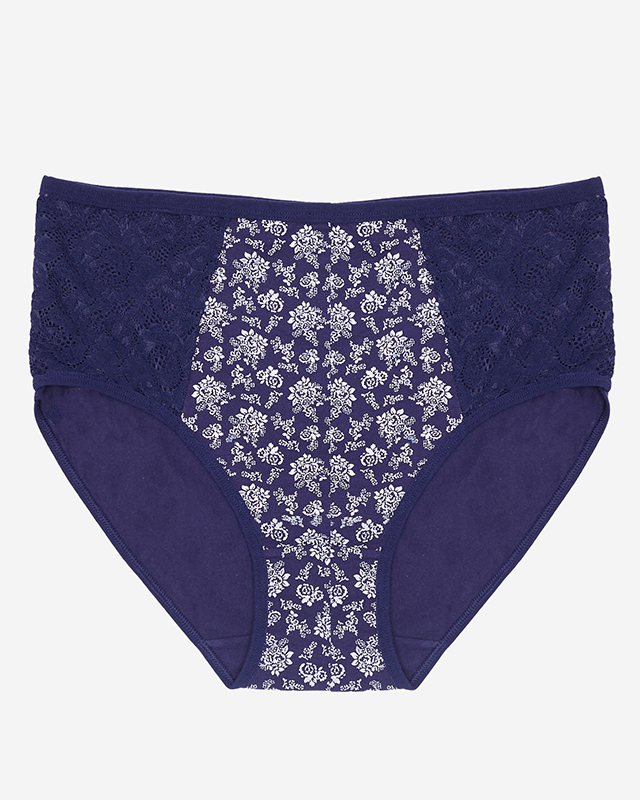 Women's navy blue panties, floral panties with a higher waist. PLUS SIZE - Underwear
