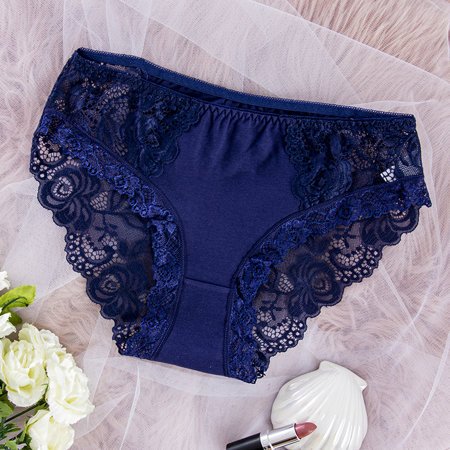 Women's navy blue panties with lace - Underwear