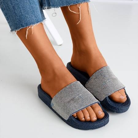 Women's navy blue slippers with cubic zirconia Blink Blink - Footwear