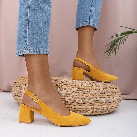 Yellow women's eco-suede post sandals Panella - Footwear