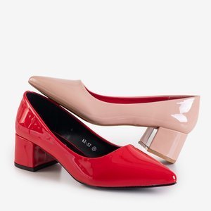 Beige lacquered women's low heel pumps Fenomenca - Footwear