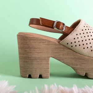 Beige women's openwork sandals on a post Noria - Footwear