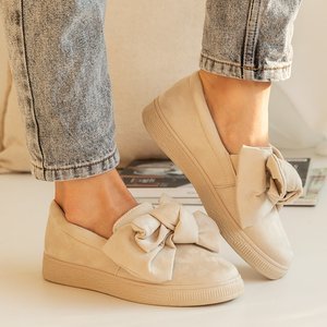 Beige women's slip on sneakers with a bow Remigia - Footwear