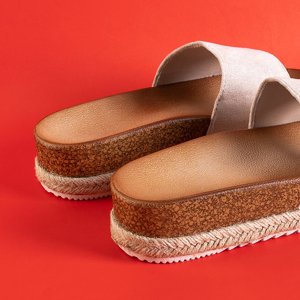 Beige women's slippers on the Kosala platform - Footwear