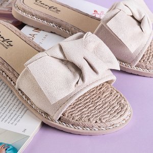 Beige women's slippers with a Foas bow - Footwear