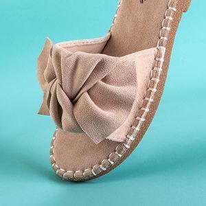 Beige women's slippers with a bow Bonehas - Footwear