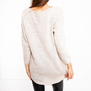 Beige women's sweater with necklace - Clothing