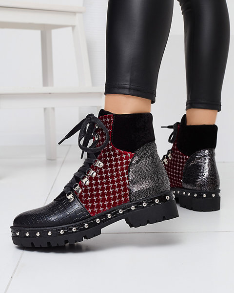 Black and burgundy boots for women with a silver pattern Oleff - Footwear