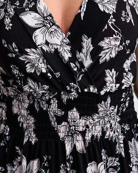 Black and white short women's floral dress - Clothing