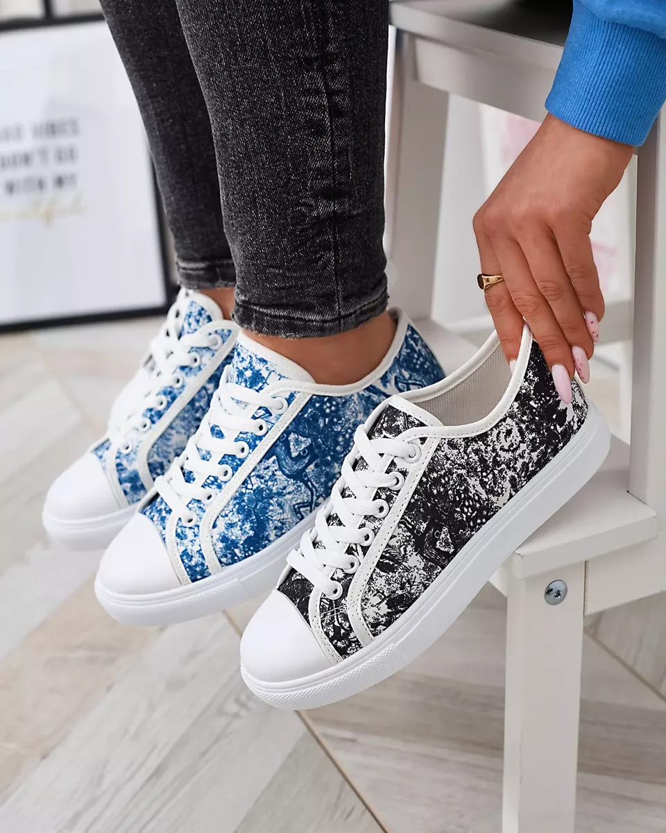 Black and white women's tennis shoes with print Denoll- Footwear