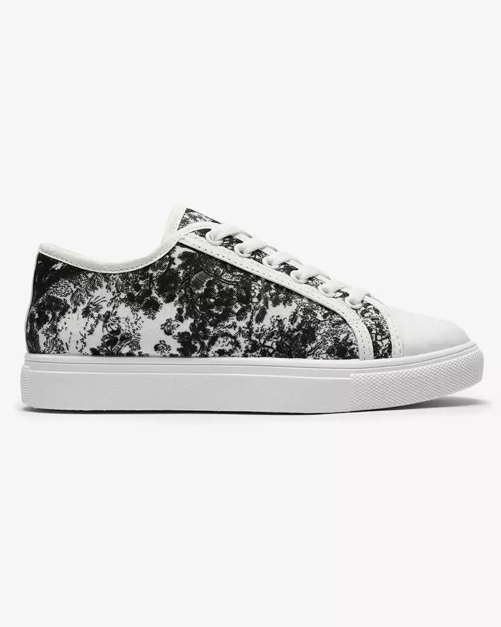 Black and white women's tennis shoes with print Denoll- Footwear
