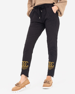 Black fabric pants for women with zircons - Clothing
