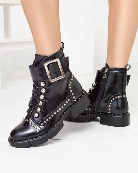 Black lacquered women's boots with jets Bisos- Footwear