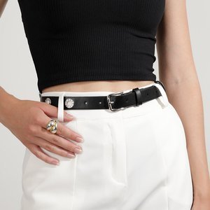 Black ladies belt with eyelets and zircons - Accessories