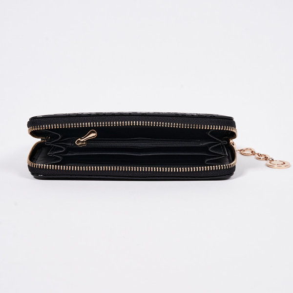 Black large patterned matt faux leather wallet - Accessories