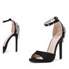 Black sandals on a high heel with decorative Frozena crystals - Footwear