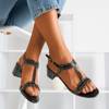 Black sandals on a low post with cubic zirconias Doremies - Footwear