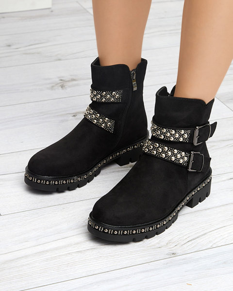 Black women's high-heeled ankle boots with Vuqes ornaments - Footwear