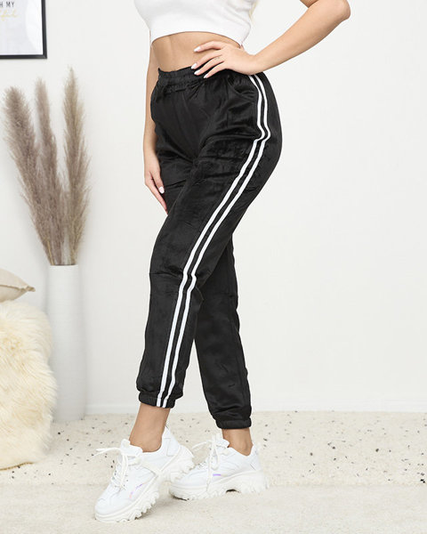 Black women's insulated velor sweatpants with stripes - Clothing