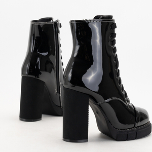 Black women's lacquered boots on a higher post Gerala - Footwear