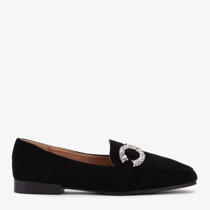 Black women's moccasins with an ornament in zircons Amorinso - Footwear