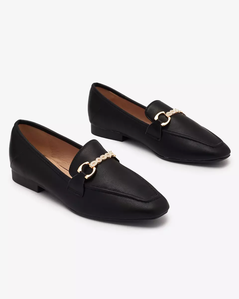 Black women's moccasins with gold embellishment Suletta- Footwear