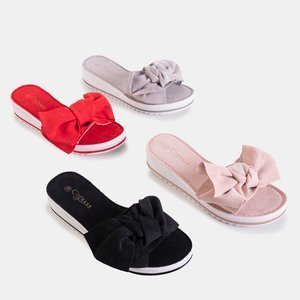 Black women's slippers on a low wedge heel with a bow Nelesa - Shoes
