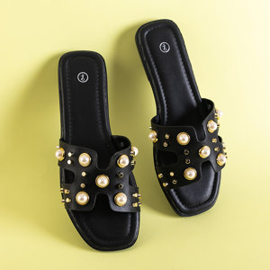 Black women's slippers with Vaciane decorations - Footwear