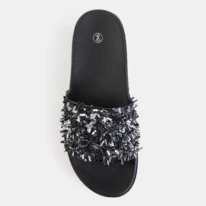 Black women's slippers with cubic zirconias Onesti - Footwear