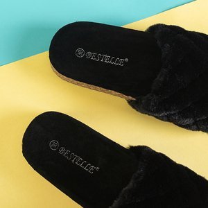 Black women's slippers with fur Kaspiania - Footwear