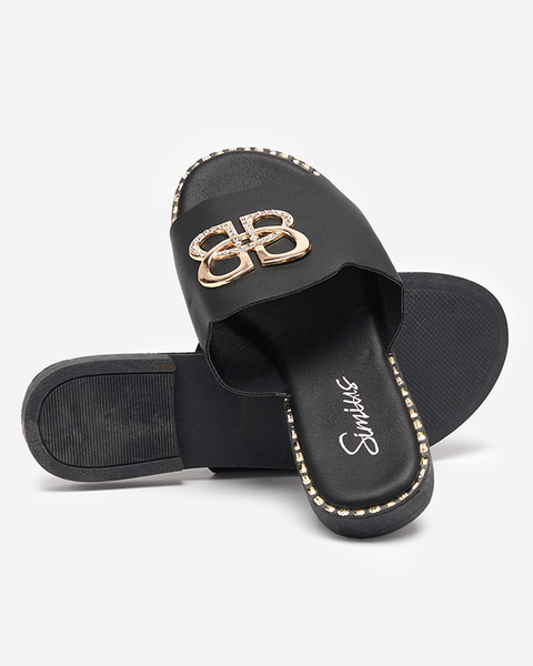 Black women's slippers with golden ornament Silobi- Footwear