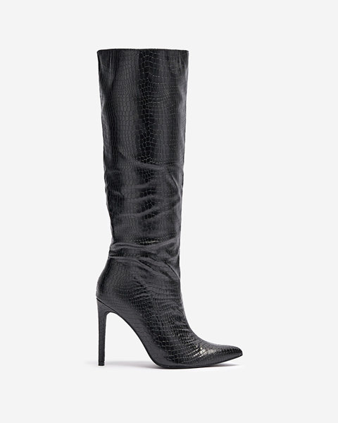 Black women's stiletto heel boots with embossing Power - Footwear