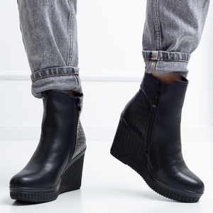 Black women's wedge ankle boots with embossing Skoll - Footwear