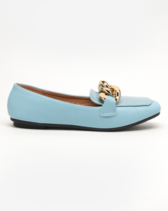 Blue women's eco-leather loafers with a chain Flamii - Footwear