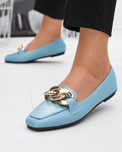 Blue women's eco-leather loafers with a chain Flamii - Footwear