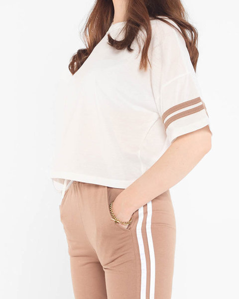 Brown and white women's sports tracksuit set with stripes - Clothing