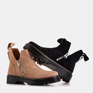 Brown eco-suede women's boots with a Odeta zipper - Shoes