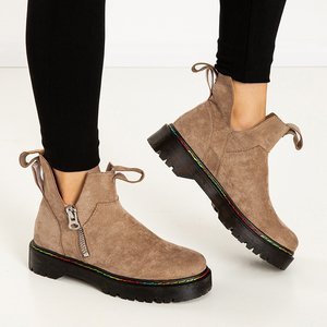 Brown eco-suede women's boots with a Odeta zipper - Shoes