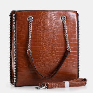 Brown ladies handbag with snake skin embossing - Accessories