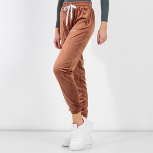 Brown velor sweatpants with embroidered inscription - Clothing