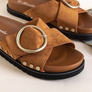 Brown women's slippers with a Ripi buckle - Footwear